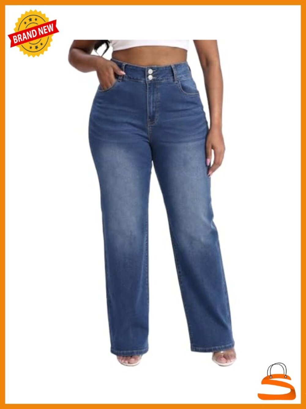 High Waisted Straight Leg Stretchy Jeans for Curvy Women with Pockets